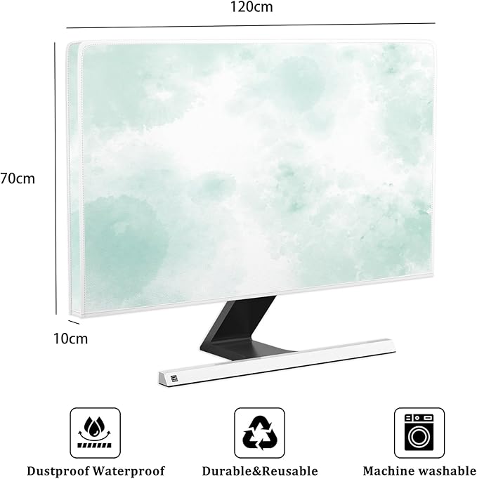 Baocicco Abstract Watercolor Waterproof TV Display Screen Cover 50, 51, 52 Inch Cyan Marble Dip Dyeing Dust Proof TV Covers for Television Screen Anti-Static Dustproof Protective，Mint Green