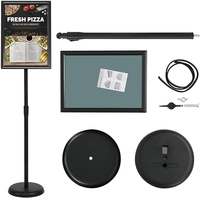 VAIIGO 11 x 17 Inch Adjustable Pedestal Sign Holder Poster Stand, Heavy Duty Floor Standing Sign Holder Stand Aluminum Snap Open Display Frame for Vertical and Horizontal View Sign Displayed(Black)