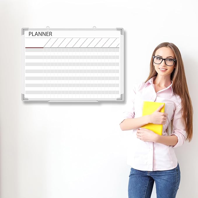 Lincia Aluminum Frame Dry Erase Board with Lines, Wall-Mounted Whiteboard for Scheduling, to Do Lists & Weekly Planning, Reusable Office Calendar for Home & Work (Make Ready Board,18"x24")