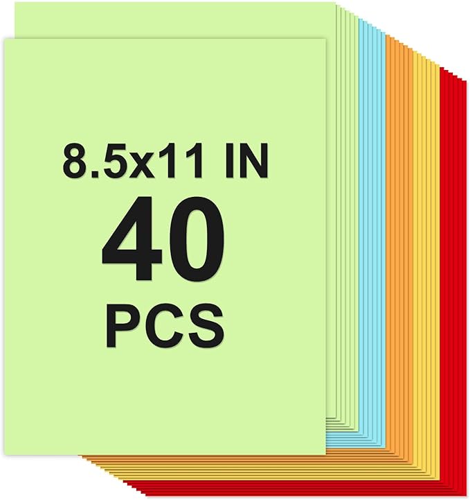 Cardstock 8.5 x 11, 5 Colors Colored Printer Paper 75 lb/200 gsm, 40 Sheets Colored Card Stock, Assorted Colors Construction Paper for Invitations, Diy Cards, Business Cards, Drawing etc