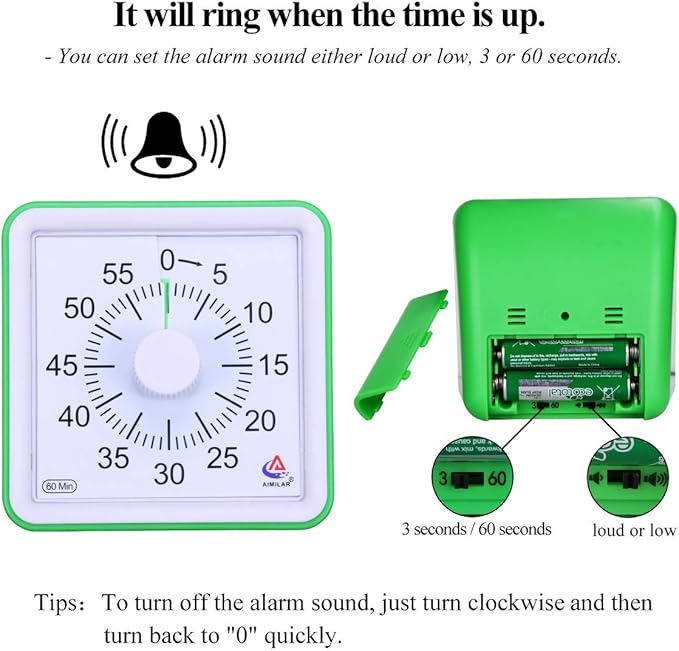 AIMILAR 60 Minute Visual Timer - Silent Timer Time Management Tool for Classroom or Meeting Countdown Clock for Kids and Adults Green