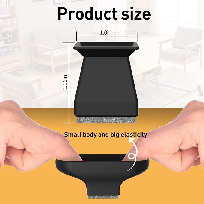 Square Chair Leg Protectors for Hardwood Floors, 24 Pcs Silicone Felt Furniture Leg Cover,.7/8" - 1".Black.