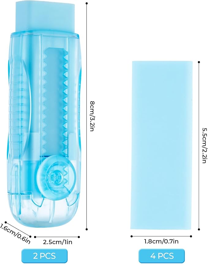 M&G 6 Pack Sliding Retractable Rubber Erasers, Push-Pull Large Pencil Erasers with Transparent Plastic Sleeve, Soft Rubber Erasers for Office, Drafting, and Everyday Use