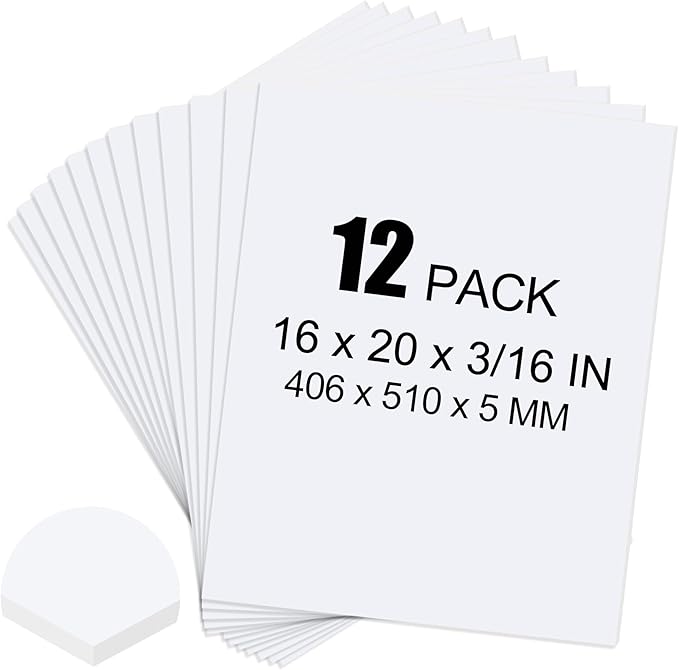 ToLanbbt 12 Pack White Foam Board, 16 x 20 x 3/16" Thick Foam Core Acid Free Poster Foamboard for Art Craft Projects, Painting, Displaying, Signage, Wedding, School
