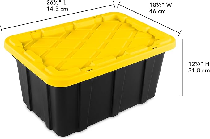 Sterilite 18-Pack Stackable Storage Bins, Heavy Duty Totes w/Lids, 17 Gallon, Black/Yellow