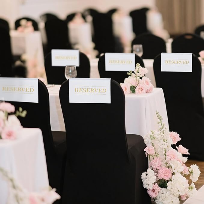 12 Pcs Reserved Seating Signs Reserved Chair Sign Printed Placeholder for Church Pew, Wedding, Party Events (Black, 12 Pcs)