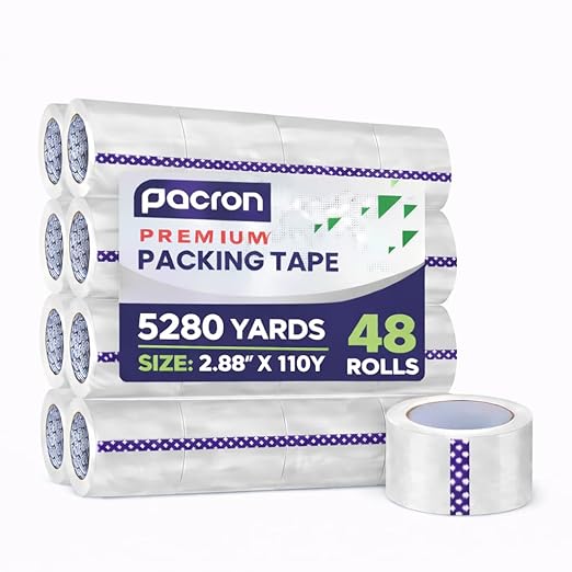Clear Packing Tape - 48 Heavy-Duty Wrapping Tape - 110-Yard Length, 5280 Total Yards 2.88-Inch Wide Strong Adhesive Rolls for Moving Boxes, Office Packaging, Storage Organization & Warehouse Shipping