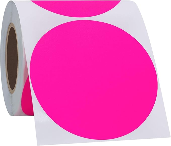 Hybsk Round Color Coding Circle Dots Labels Warehouse Inventory Organizer Stickers (3 inch, Fluorescent Pink)
