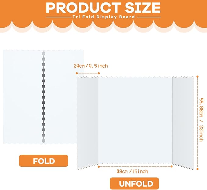 Henoyso 12 Pcs 22 x 38 Inch White Trifold Poster Board Large Tri Fold Presentation White Display Board Foldable Paperboard for Science Fair School Business Project Exhibition