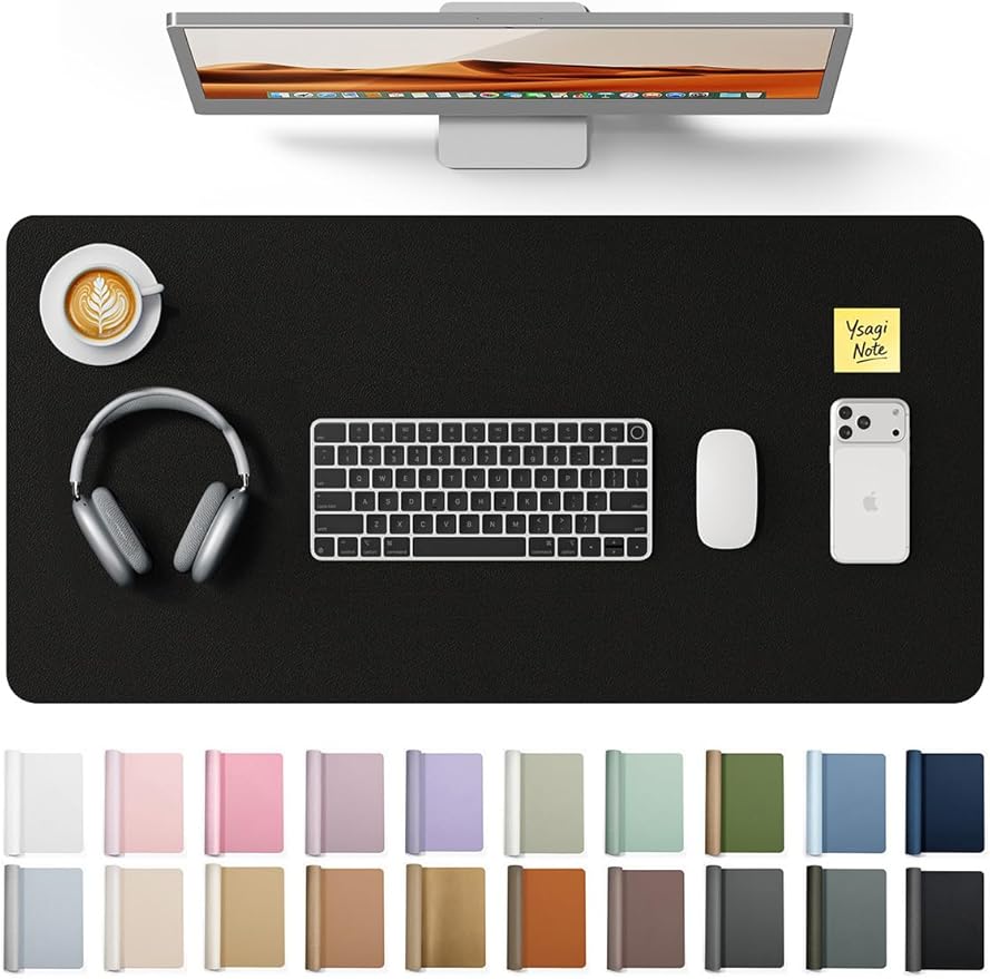 YSAGi Leather Desk Protector, Office Mat, Large Mouse Mat, Non-Slip PU Leather Blotter, Laptop Desk Mat, Waterproof Writing Pad for Office and Home (Black, 31.5" x 15.8")