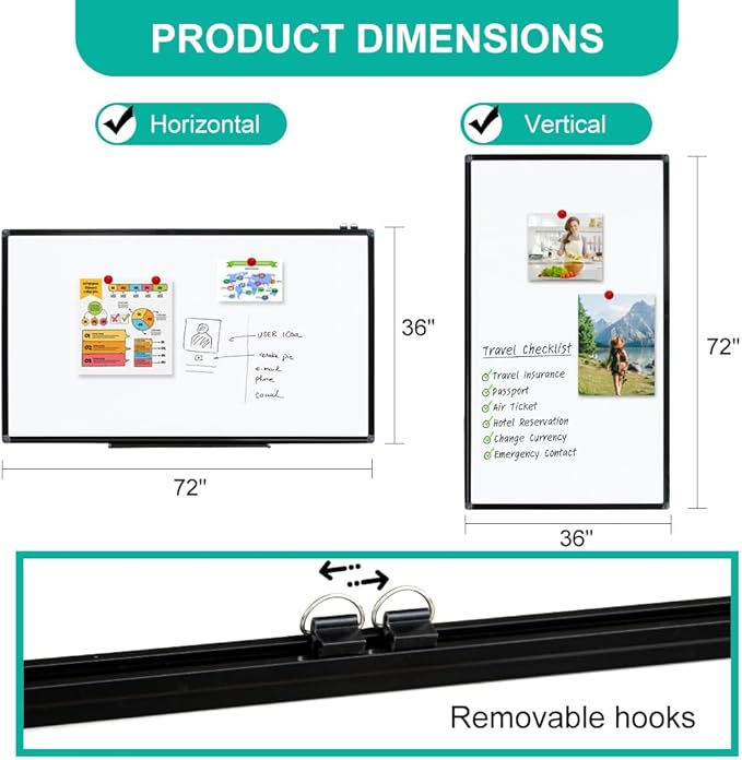 XIWODE Large 36x72 Inch Magnetic Dry Erase Whiteboard，Black Aluminum Frame Wall-Mounted for Home School Office Conference Room