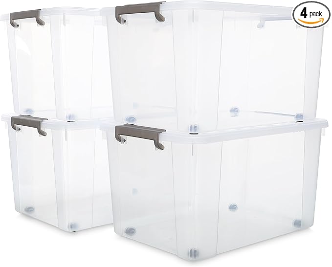 Citylife 69 QT Plastic Storage Bins with Latching Lids Stackable Storage Containers for Organizing Large Clear Storage Box for Garage, Closet, Kitchen, 4 Packs