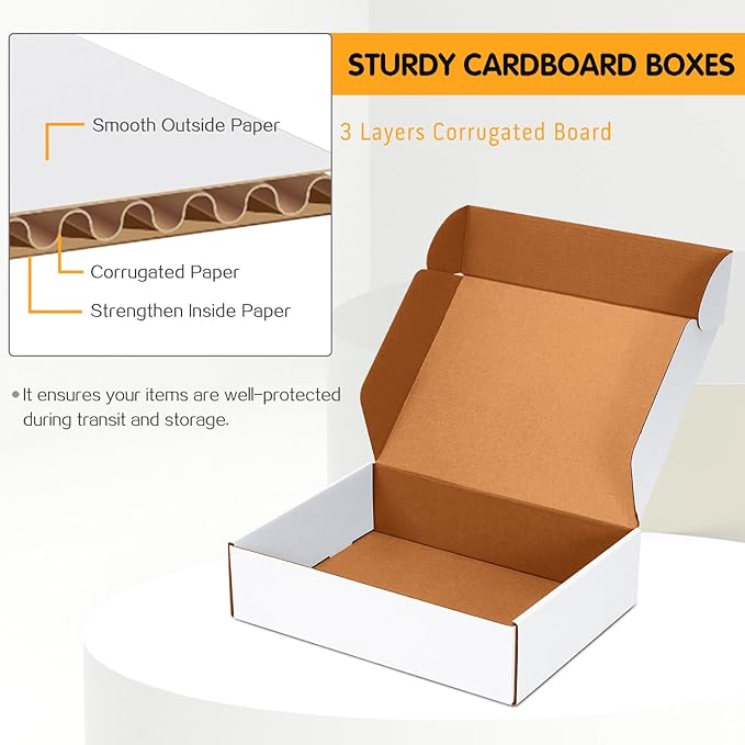 JOWLOT 12x9x3 inch Shipping Boxes Set of 20, White Corrugated Cardboard Box Literature Mailer for Mailing Packing Moving and Storage