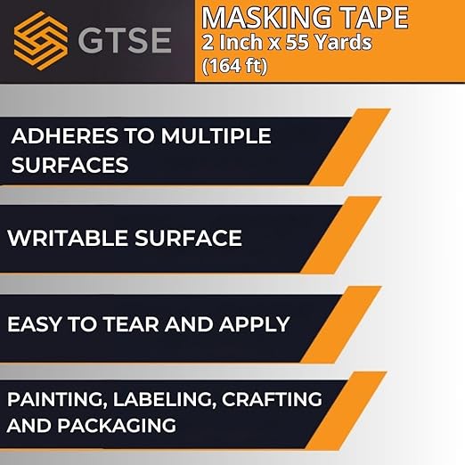 GTSE Masking Tape, Bulk Contractors Pack, 2 inches x 55 Yards (164 ft), Multi-Surface Adhesive Painting Tape, 48 Rolls, Full Carton