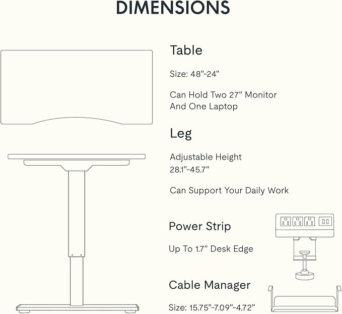 FLEXISPOT EN2 Whole-Piece Bamboo Standing Desk with Clamp Power Strip, 48 x 24'' Electric Stand Up Height Adjustable Desk with Cable Management (Black Frame + 48" Bamboo Top, 2 Packages)