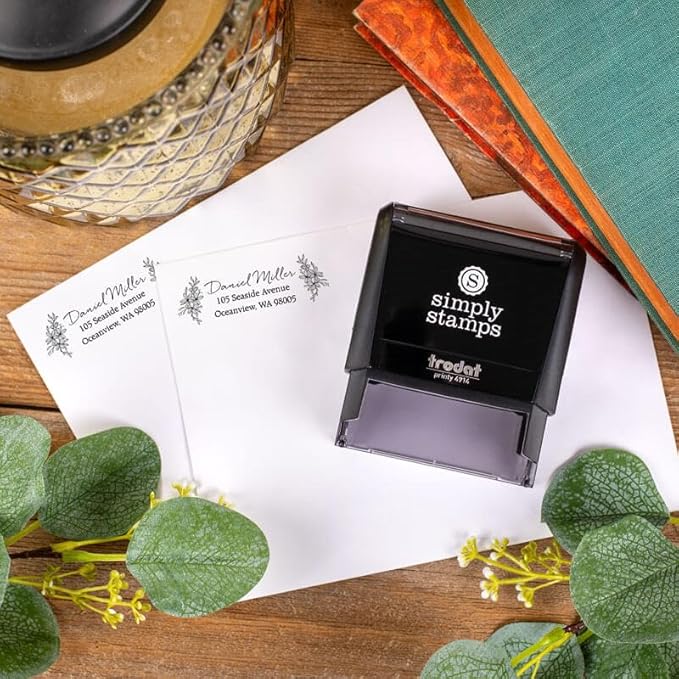 Custom Floral Address Stamp | Choose from 12 Designs | Multiple Ink Color Options | Envelope Return Address Stamp for Couple or Family (Design 9, Large)