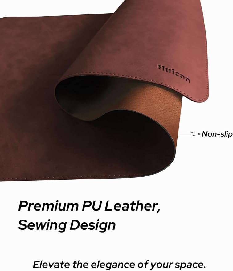Huicon Faux Leather Desk Mat, 31.5"x15.7" Non-Slip PU Leather Desk Pad, 2mm Thick Desk Blotter with Stiched line, Retro Large Mouse Pad, Laptop Pad for Office & Home Use (Brown)