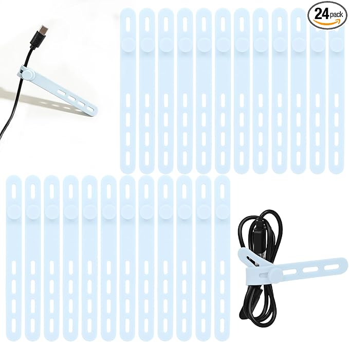 Donruby 24Pcs Silicone Cable Ties - Reusable & Washable with Locking Buckles, Adjustable Fastening Cable Management Straps, Multi-Purpose High Elasticity Cord Organizer (Ice Blue)