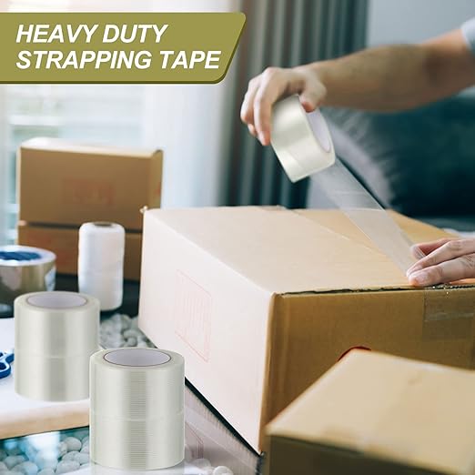 Treela 40 Rolls Strapping Tape 2 Inch X 60 Yards 5.5 Mil Fiberglass Filament Tape Transparent Reinforced Heavy Duty Packing Strips for Shipping Sealing Binding Fixing