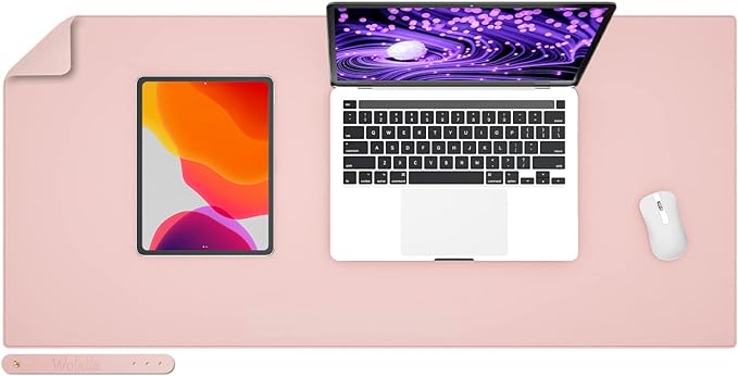 Wolaile PU Leather Desk Pad Blotter,Light Pink Waterproof Office Desktop Mat for Women,36x17in Non-Slip Large Mouse Pad Writing Protector