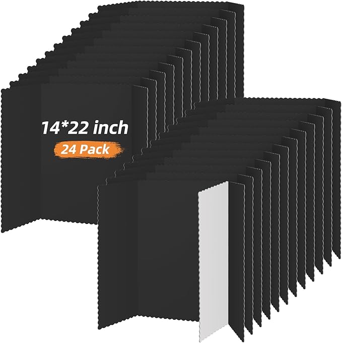 Ctosree 24 Pcs 14 * 22inch Tri Fold Poster Board Bulk, Science Fair Project Display Paperboard, Single Wall, Lightweight Presentation Board (Black)