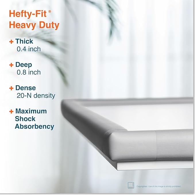 Roving Cove HeftyFit Corner Protector for Baby (16 Large Corners), Heavy-Duty Soft Rubber Foam Furniture Corner Bumper Guards, 3M Adhesive Pre-Taped, Stone Grey
