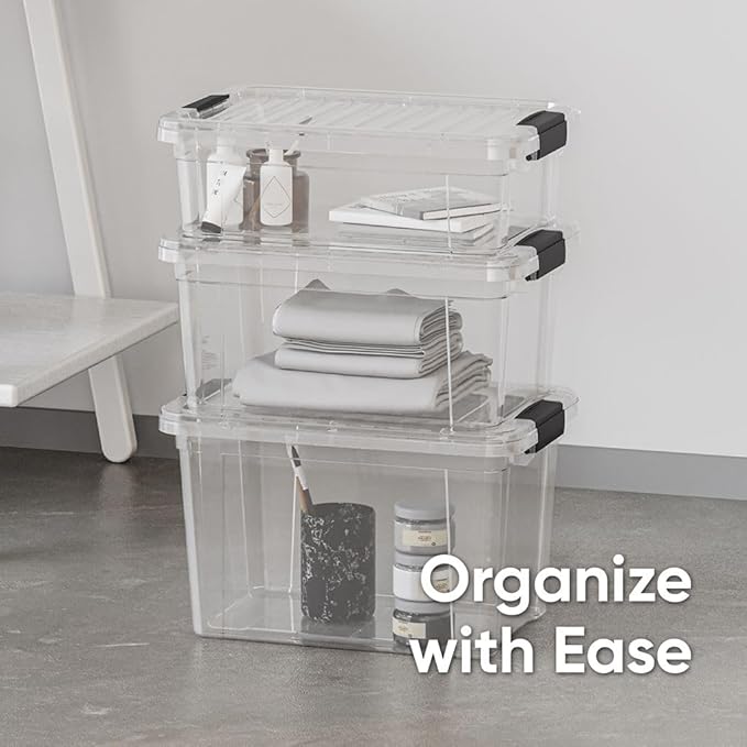 Superio Clear Storage Boxes with Lids, 8.75 Quart Plastic Container Bins for Organizing, Stackable Crates, BPA Free, Non Toxic, Odor Free, Organizers for Home, Office, School, and Dorm, 2 Pack
