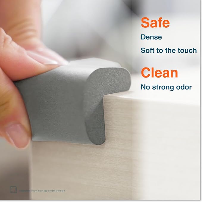 Roving Cove HeftyFit Corner Protector for Baby (8 Large Corners), Heavy-Duty Soft Rubber Foam Furniture Corner Bumper Guards, 3M Adhesive Pre-Taped, Stone Grey