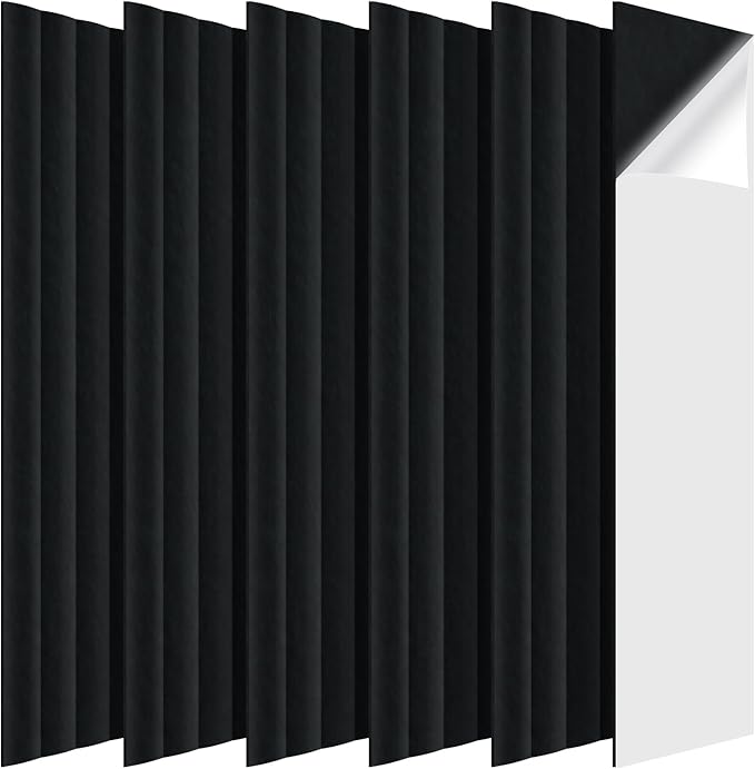 Tao.space 6 Pack Acoustic Panels 3D Wave Sound Proof Foam for Walls, 47.2"x11.8" Self-Adhesive Sound Absorbing Panels for Noise Reduction in Home Office & Studio, Decorative Wall Tiles (Black)