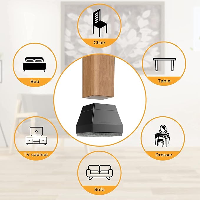 CHWM Square Chair Leg Protectors for Hardwood, 16Pcs Silicone Chair Legs Caps to Prevent Floor from Scratches and Reduce Noise, Easy to Move,(1.5 Inch Black).
