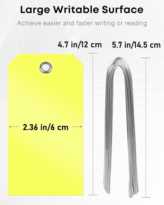 Uniclife 120 Pcs Yellow Plastic Tags for Labeling 4.7"x 2.36" Plastic Shipping Tag with Wire Writable Waterproof Tag Price Tags with Reinforced Eyelet Blank Hang Label for Luggage