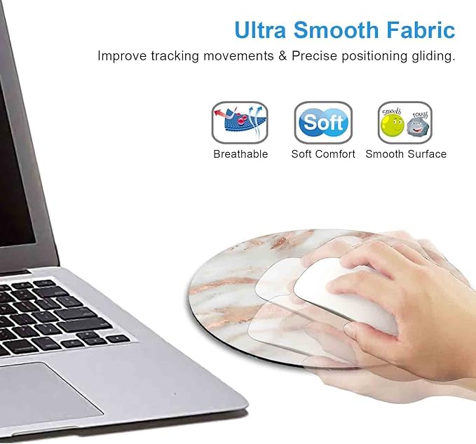 IMAYONDIA Round Mouse Pad, White and Rose Gold Marble Mouse Pad, Non-Slip Rubber Base Mousepad for Wireless Mouse, Small Computer Travel Mouse Mat for Men Women Kids, Abstract Metal Luxury Texture