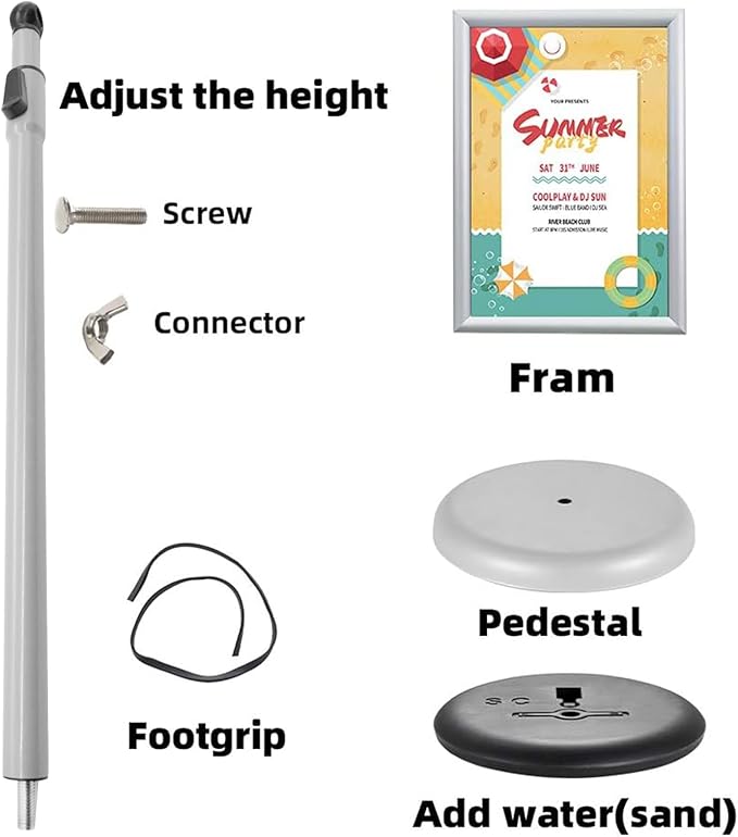 SENZHIYI Adjustable Poster Stand Holder Heavy Duty Snap Open Aluminum Pedestal Floor Standing Sign Holder Vertical and Horizontal View Sign Displayed, 11x17 Silver（2pack