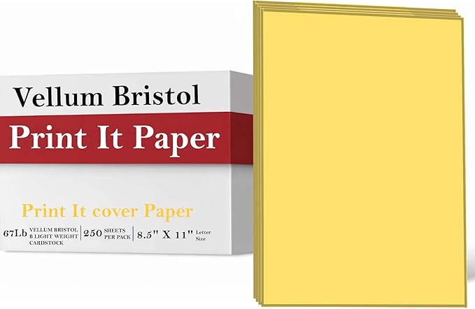 Print It - Vellum Bristol Colored Cardstock Cover Paper, 67 Lb, 8.5" X 11”, Heavyweight Colored Cardstock for Crafts, School, Invitations, And Office Use - Decoration Drawing 2000/Case- Gold