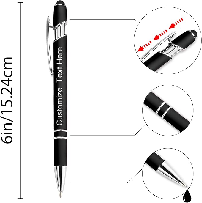 Custom Pens Bulk Personalized Ballpoint Pen with Stylus Tip Customized Engraved Pens with Name Logo Soft Black Ink with Touch Metal Office for Business Office Teacher School Corporate Gifts Orange