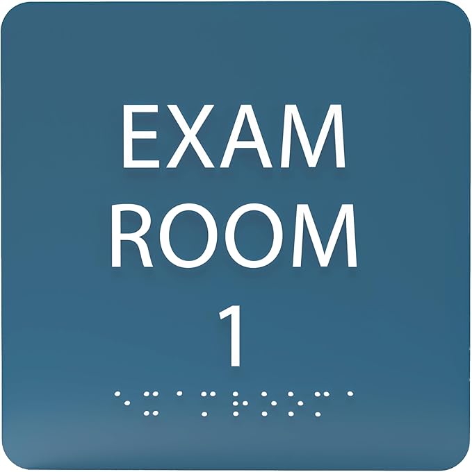 ADA CENTRAL SIGNS - 6" X6" Exam Room 1 Sign - ADA Compliant Tactile Graphics Grade 2 Braille Text Acrylic Wall Signs - Educational Institution Directional Assistance Test Center Door Sign for Schools