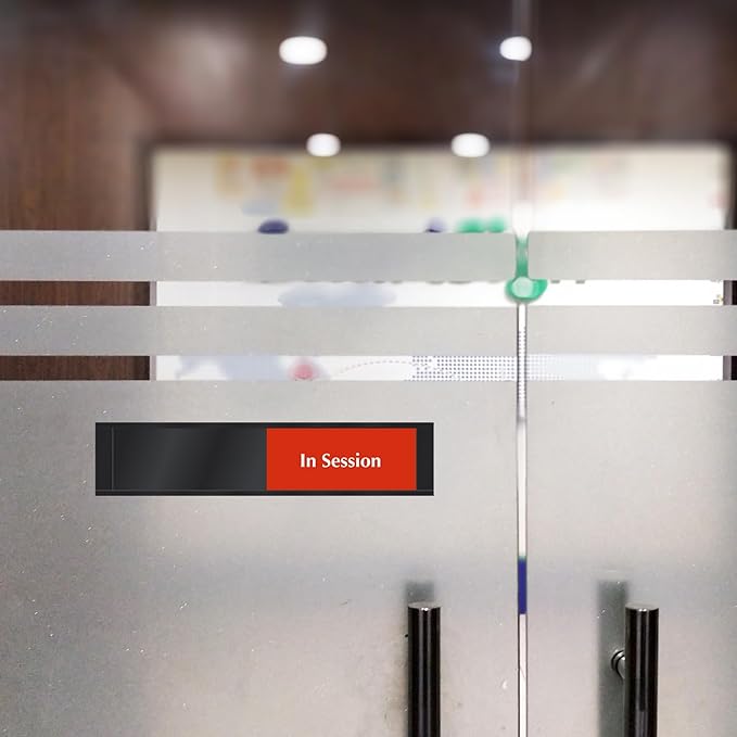 SmartSign Privacy Sign Please Knock And Enter/In Session Door Slider Sign for Office, Conference, Hotel, Hospital, Therapy, Training| 2.25" x 10" Plastic Black, Made in USA