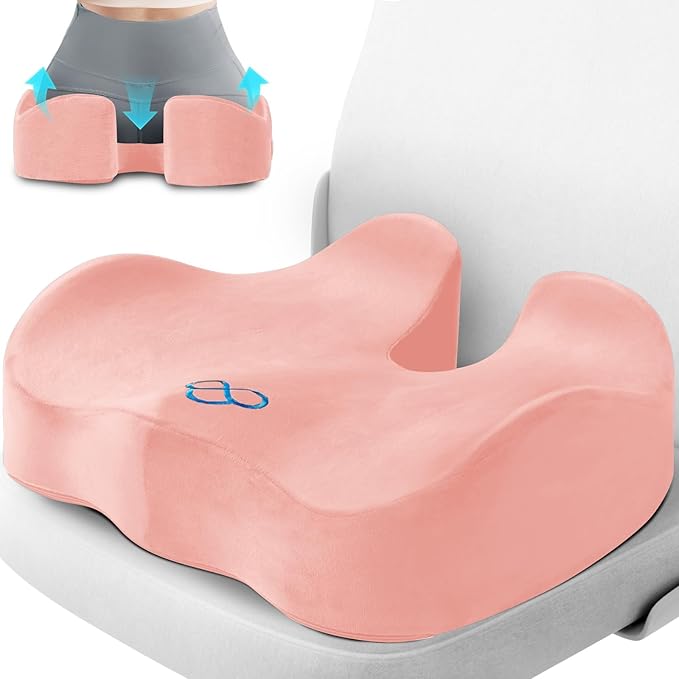 CushyOasis Seat Cushion, Chair Cushions, Office Chair Cushions, Anti-Slip Bottom & Removable Cover Tailbone Pain Relief Cushion, Memory Foam Seat Cushion for Office, Wheelchair, Car (Pink)