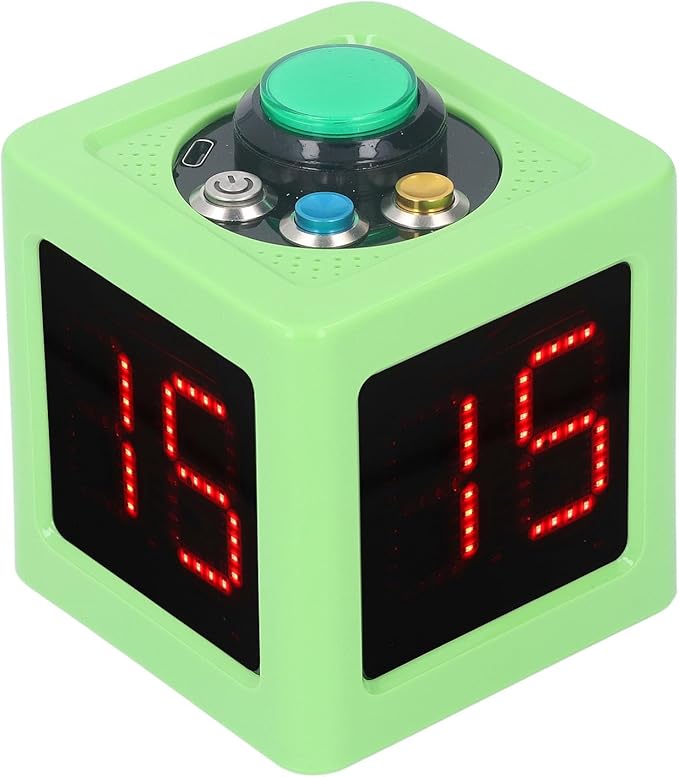 Green Rechargeable Cube Timer 1.4 Inch 4 Sided LED Digital Countdown Clock Stopwatch US Plug 100-240V for Recreational Games Study Meeting
