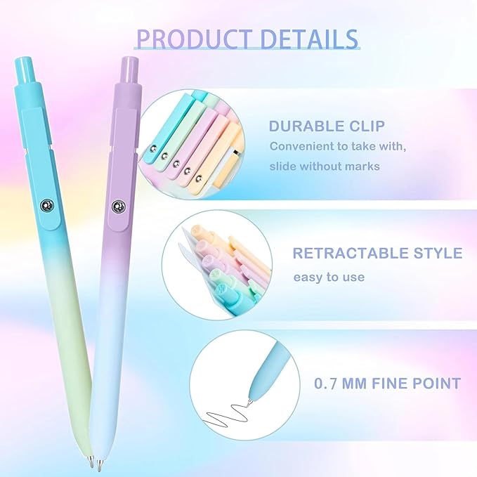 Easter Basket Essentials, Easter Basket Stuffers, 5PCS 0.7mm Gel Pens Black Ink Fine Point Pens With Smooth Writing, Gradient Color Cute Pens for Journaling Note Taking, Easter Gifts for Men Women