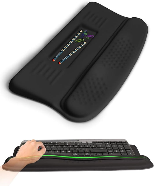 KUOSGM Ergonomic Wave Wrist Rest with Keyboard Stand, Cushioned Palm Rest, Comfortable Integrated Memory Foam for Natural Typing and Relieve Wrist Pain, Dark Night Black