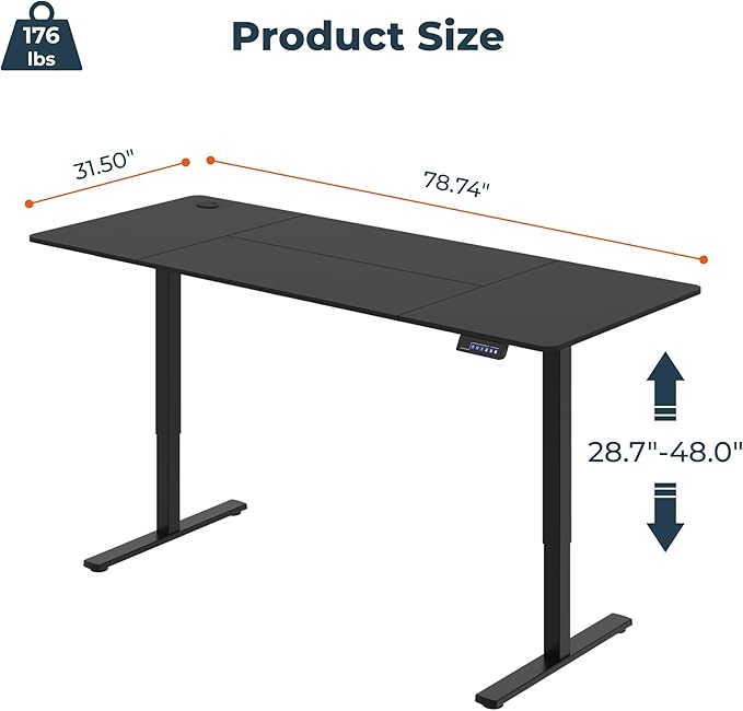 FitStand Adjustable Standing Desk, Large 79x31 Inches Standing Desk with Cable Management, Home Office Computer Desk with Memory Preset & Charging USB Port & Sedentary Reminder