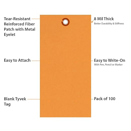 SmartSign (Pack of 100) 6.25 x 3.125 inch “Orange” Blank Tyvek Shipping Tags with Metal Eyelets, Size #8, 8 mil Thick Tyvek, Made in USA