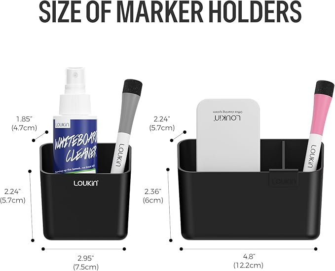 loukin Magnetic & Adhesive Dry Erase Marker Holder with Divider, 1 Small + 1 Mini, Magnetic Storage Organizer for Whiteboard or Refrigerators (Black)