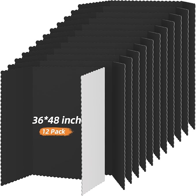 Henoyso 12 Pcs 36 x 48 Inch Black Trifold Poster Board Large Tri Fold Presentation White Display Board Foldable Paperboard for Science Fair School Business Project Exhibition