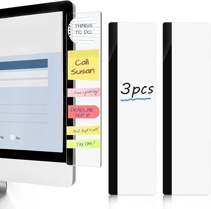 DOLLAR BOSS Monitor Memo Boards for Computers 3 Pcs Office Desk Accessories 11" x 3.1" Transparent Acrylic Monitor Side Panel Multifunction Message Board Screen Note Holder for Office Home Work Desk