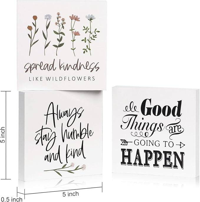 3 PCS Inspirational Wooden Box Signs for Home, Office, Desk Decor, Motivational Affirmations with Rustic Design for Living Room, Bedroom, Kitchen
