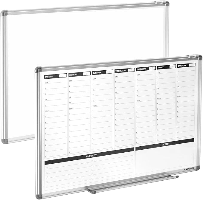 Large Weekly Dry Erase Board, Weekly Planner whiteboard with Hourly time Slots, Whiteboard Weekly Calendar for Schedule for Wall 36" X 24" Double-Sided for Office, Home and School
