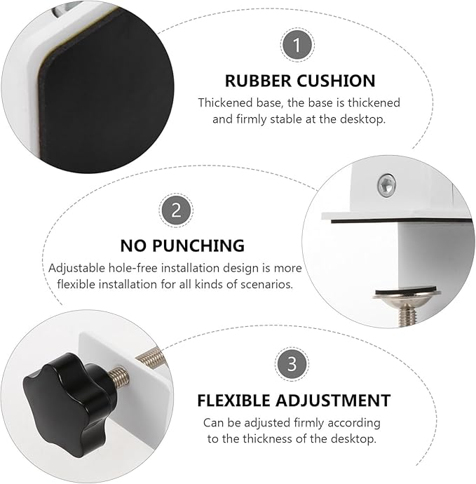 TEHAUX 2pcs Desk Partition Clip Hole Desktop Mount Clamp on Desk Accessories for Office Screen Partition Clip Thickened Base