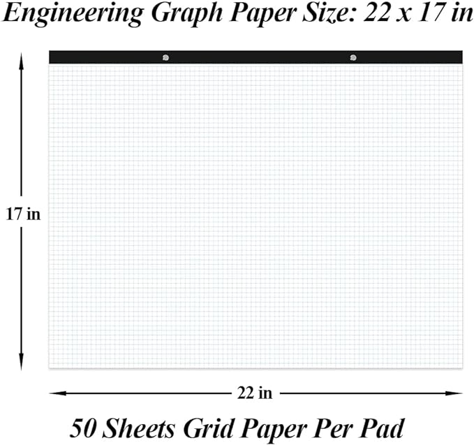 Large Engineering Graph Paper - 22" x 17" Grid Paper, 50 Sheets/100 Pages, 4"x4" Blue Grid Paper Pad Giant Drafting Pad Sketching Graph Paper for Engineer Architect Designer Mathematician Draftsman